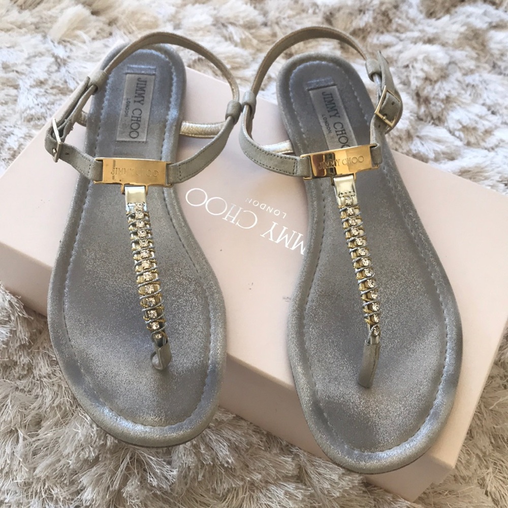 Jimmy Choo Shimmer Suede/Crystal Sandals